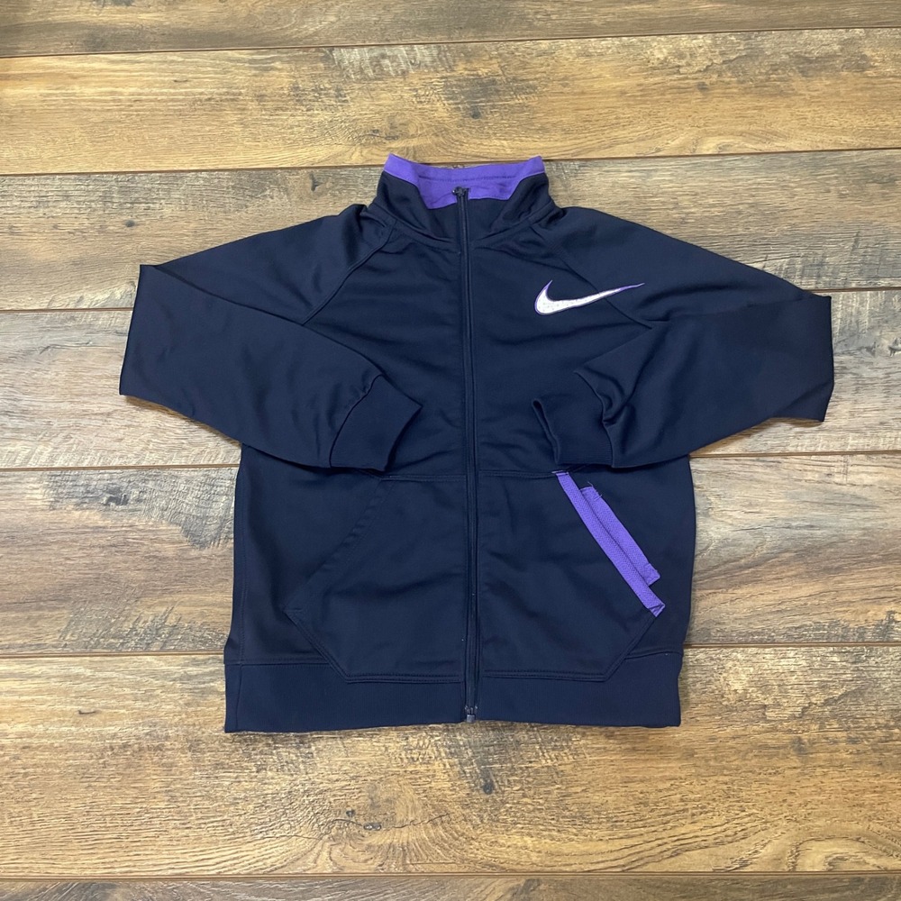 Nike Girls Track Jacket Navy Blue Purple Full Zip Size Small S Recycled Poly